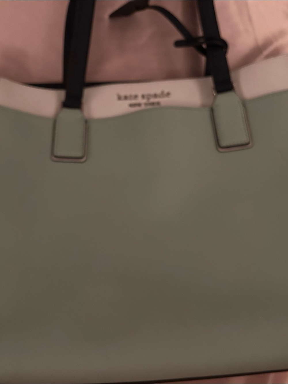 kate spade black and cream tote - interior logo view